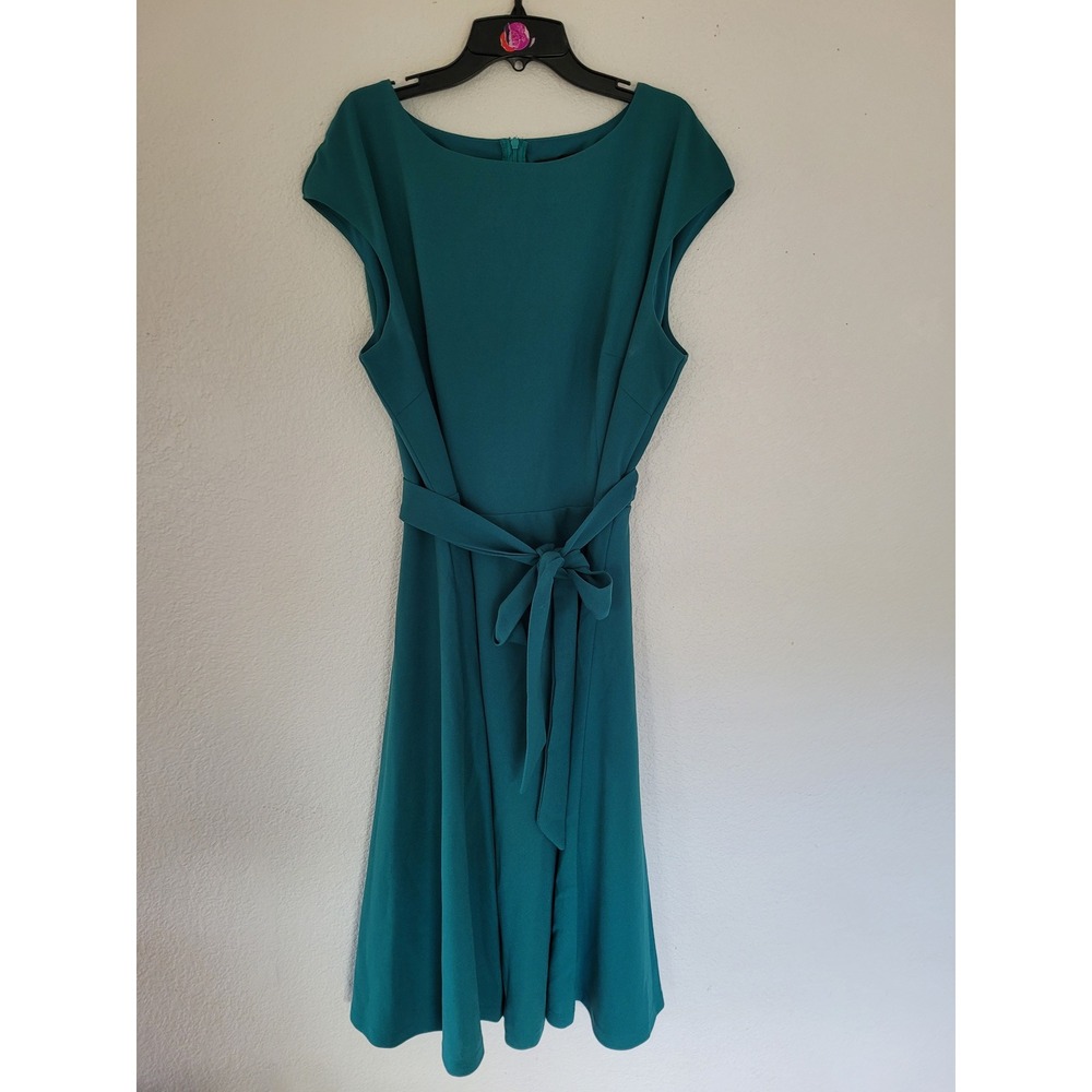 Dress Tells Teal Green Cap Sleeve Fit and Flare Midi Dress Plus 3XL Belted #22